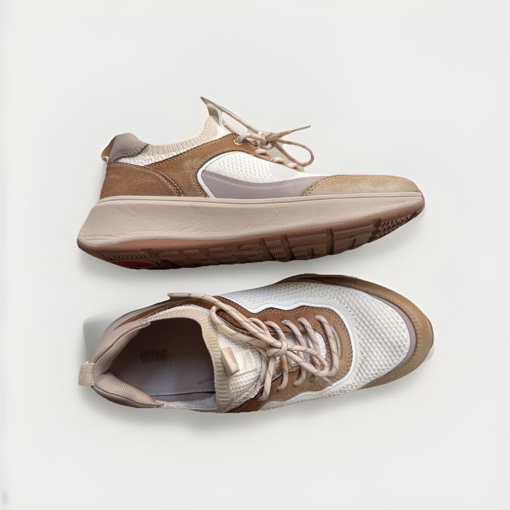 FitFlop Women's F-Mode Leather/Suede Flatform Sneakers Stone‎ Beige Size 8